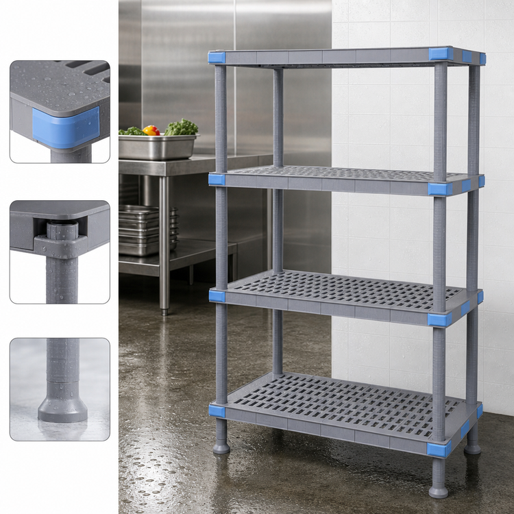 Product image #3 for Quantum Millenia 4-Shelf Stationary Starter Louvered Polymer Shelving Unit, 30"W x 21"D x 50"H, Gray