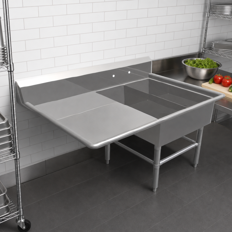 Product image #3 for John Boos Pro-Bowl 2-Compartment Stainless Steel Platter Sink with Left Drainboard and 10" Box Backsplash