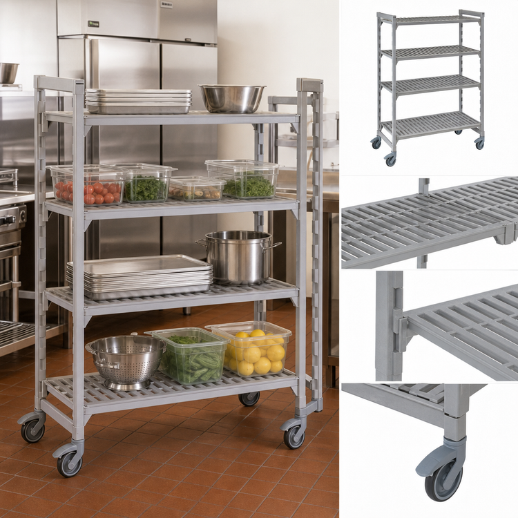 Product image #4 for Cambro Camshelving Premium 4-Tier Mobile Starter Polymer Shelving Unit, 24" x 48" x 67-1/4", Speckled Gray