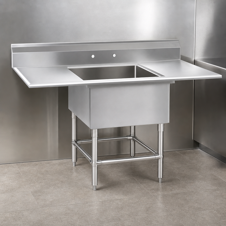 Product image #3 for Spec-Master 1-Compartment Commercial Stainless Steel Sink with Dual Drainboards and 9-1/2-Inch Backsplash, 54 x 27 Inches