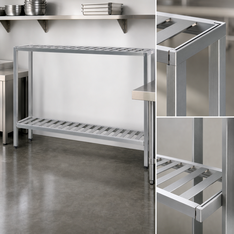 Product image #3 for New Age T-Bar Series 2-Tier Cantilevered Aluminum Shelving Unit, 72W x 20D x 48H