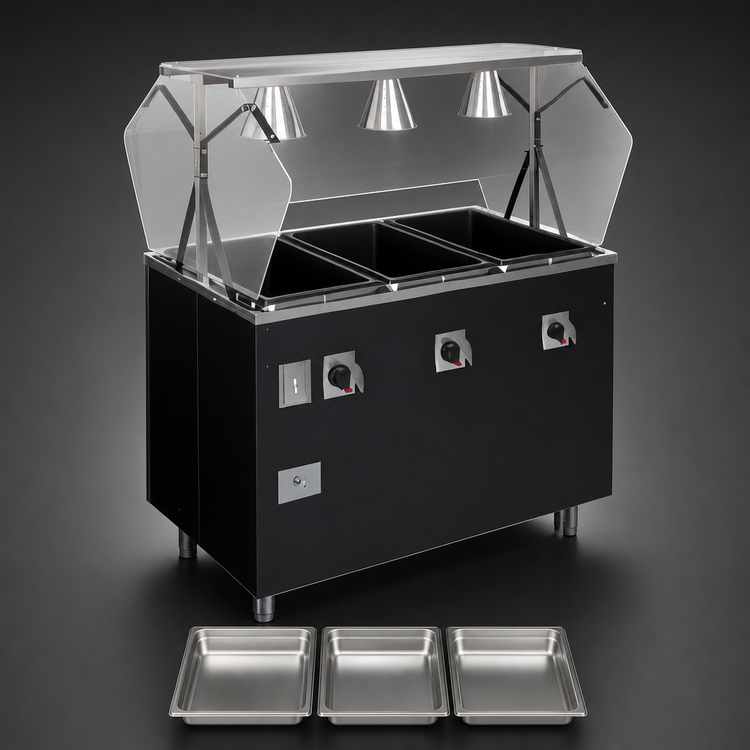 Product image #3 for Vollrath 2-Series Affordable Portable 3-Well Mobile Hot Food Station with Lighted Buffet Breath Guard