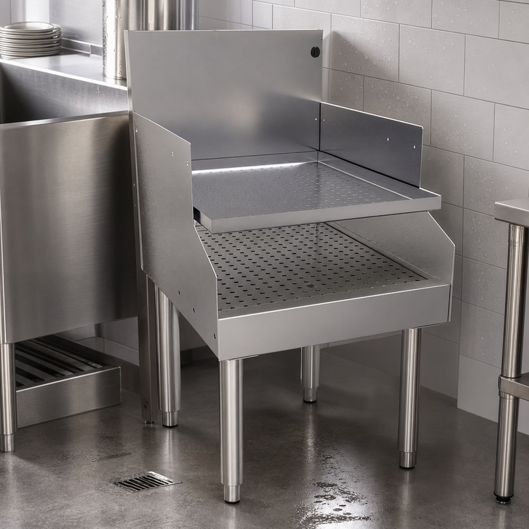 Product image #3 for Glastender Free-Standing Recessed Drainboard, 18-Inch W x 24-Inch D, Stainless Steel, Single Speed Rail Alignment