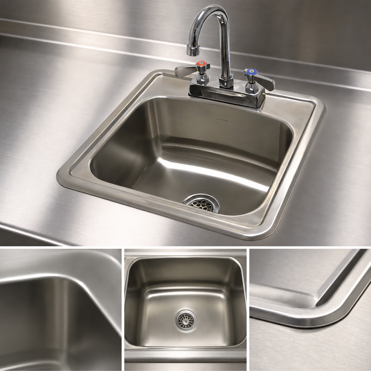 Product image #3 for Advance Tabco Special Value 15" x 15" One-Compartment Drop-In Sink with Deck-Mounted Gooseneck Faucet and Basket Drain