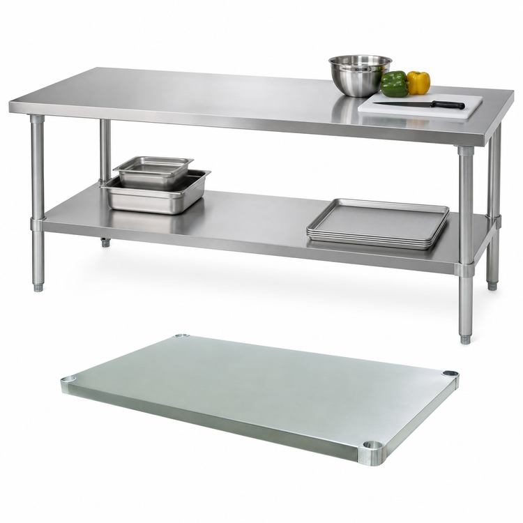 Product image #3 for 66 x 18 Inch Stainless Steel Undershelf for 72 x 24 Inch Work Tables