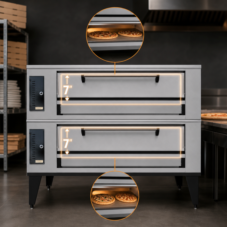 Product image #3 for Marsal SD-866 Stacked Double Deck Gas Pizza Oven, 2 x 7-Inch Chambers, 8 18-Inch Pies per Deck