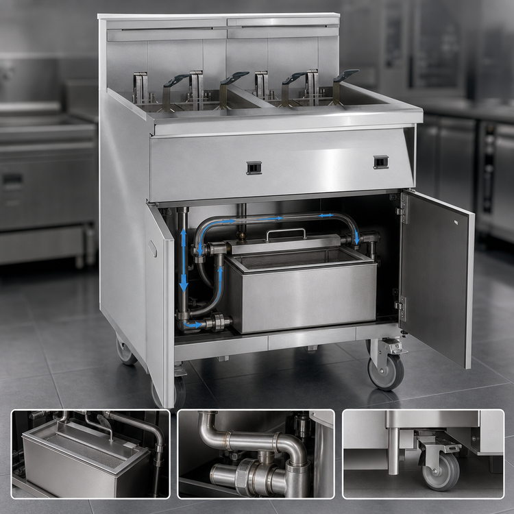 Product image #3 for Imperial 4-Battery Electric Floor Fryer with Built-In Space Saver Filter System and Tilt-Up Elements