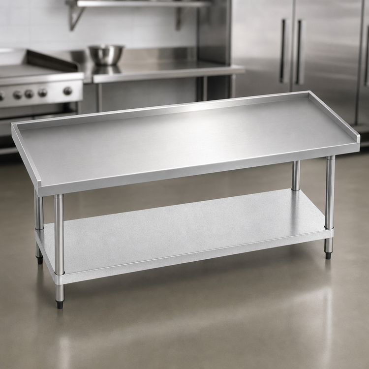 Product image #3 for 72" x 24" 14-Gauge 304 Stainless Steel Equipment Stand with Galvanized Base and Adjustable Undershelf