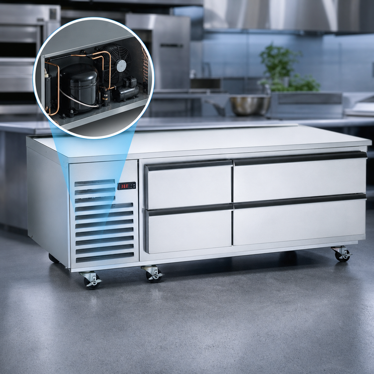 Product image #3 for Vulcan VSC84 84-Inch Self-Contained Refrigerated Base with 4 Drawers and Flat Top