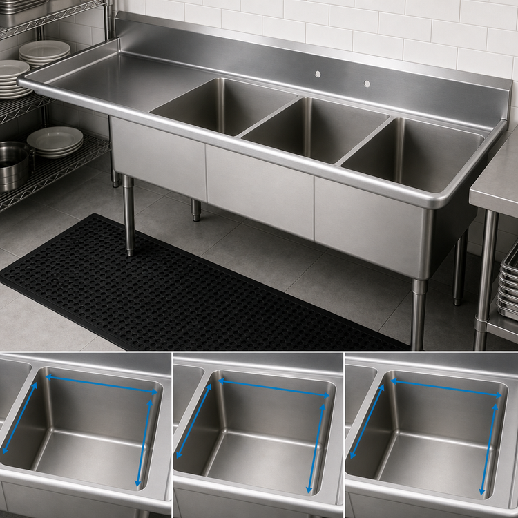 Product image #3 for Sapphire Manufacturing 3-Compartment Sink with Left Drainboard and 9-3/4-Inch Backsplash