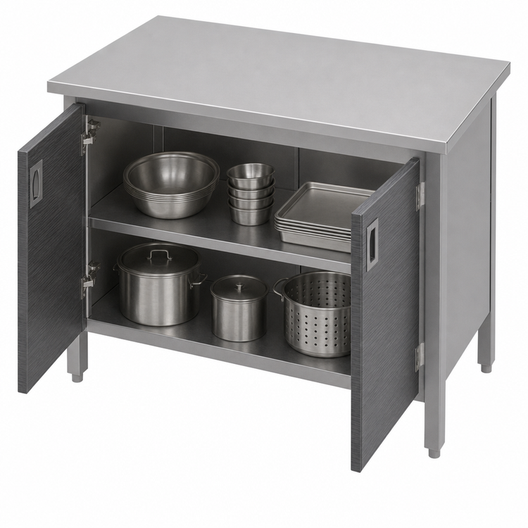 Product image #3 for John Boos 60" x 30" Enclosed Stainless Steel Flat Top Work Table with Cabinet Base and Hinged Doors