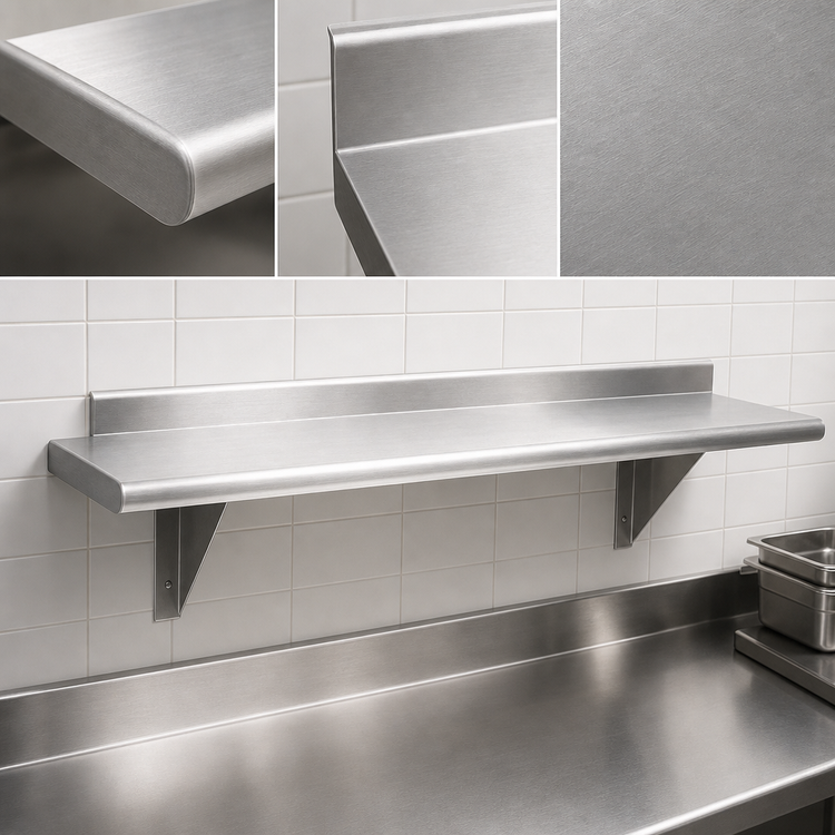 Product image #3 for Advance Tabco WS-10-72 72-Inch Wall-Mounted Stainless Steel Shelf, 10-Inch Deep, 18/430 Satin Finish, Bullnose Edge