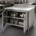 Thumbnail image #3 for Advance Tabco Special Value Economy Enclosed Work Table with Hinged Door Cabinet Base, 60 x 24 Inches, 16 Gauge 304 Stainless Steel Top, 5 Inch Backsplash