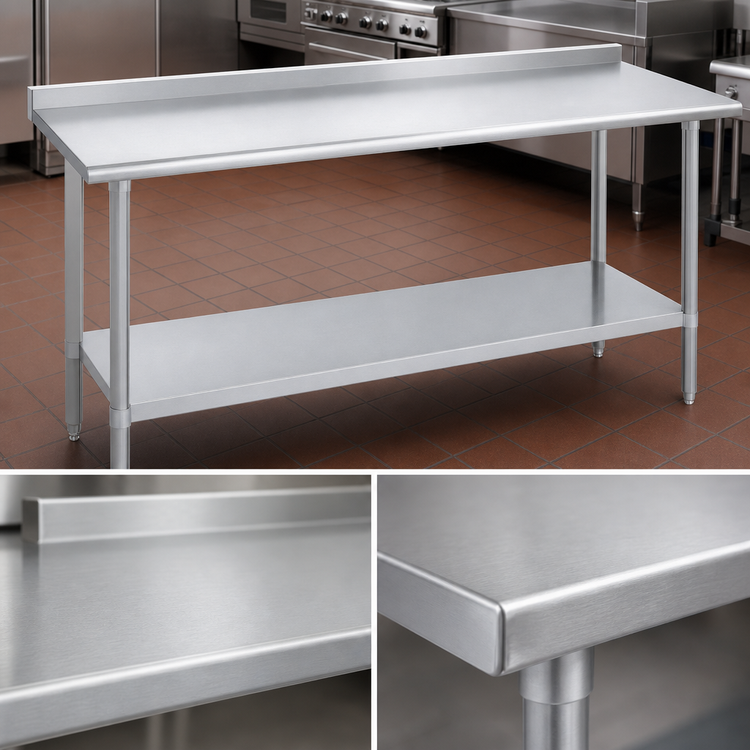 Product image #3 for Duke Manufacturing Deluxe 108-Inch x 30-Inch Stainless Steel Work Table with 1-1/8-Inch Straight Riser and Galvanized Undershelf
