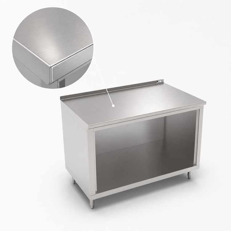 Product image #3 for John Boos 60 Inch x 24 Inch Open Front Cabinet Base Work Table, 16 Gauge 300 Series Stainless Steel Top, 1-1/2 Inch Rear Riser