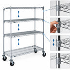 Thumbnail image #3 for Metro Super Erecta A466BC 4-Shelf Chrome Wire Cart with 5-Inch Resilient Rubber Casters, 60 x 21 x 67-7/8 Inches