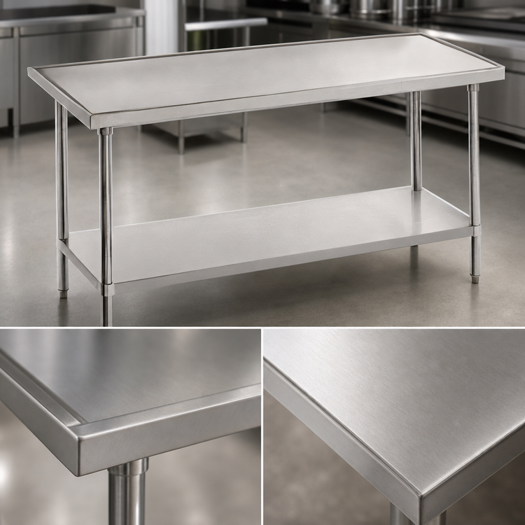 Product image #3 for Advance Tabco 60" x 48" 304 Stainless Steel Flat Top Work Table with No-Drip Edge and Adjustable Undershelf