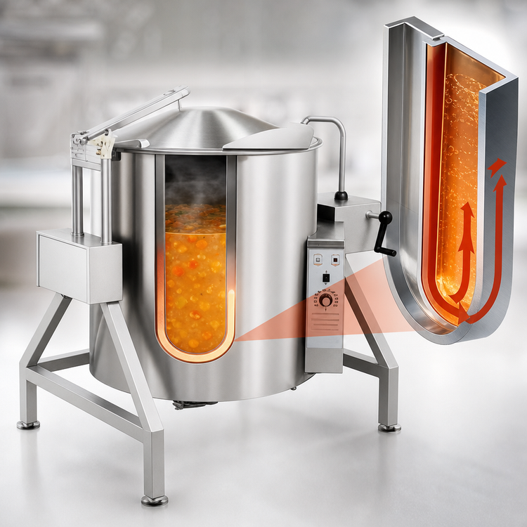 Product image #3 for Legion TLGB-40 40-Gallon Gas-Fired Insulated Self-Contained Tilting Steam Kettle, 2/3 Jacketed, Floor Model