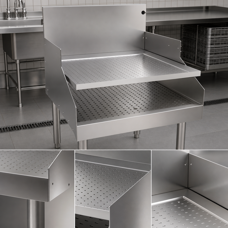 Product image #3 for Glastender Recessed Free-Standing Stainless Steel Drainboard, 24"W x 29"D, Double Speed Rail