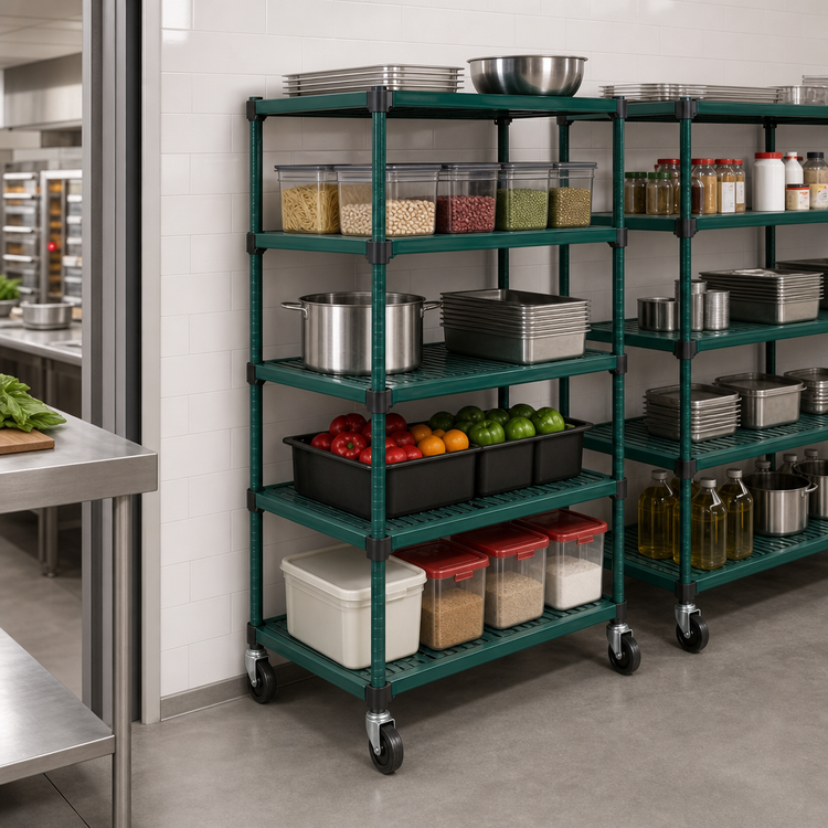 Product image #3 for QuadPlus Mobile 5-Tier Wire Shelving Starter Unit, 60W x 18D x 74H, Green Epoxy Finish