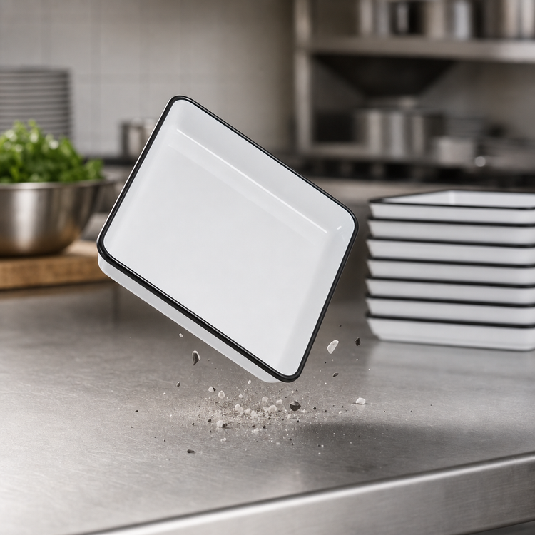 Product image #3 for Endurance 9-7/8 Inch Square White Melamine Standard Platter with Black Rim
