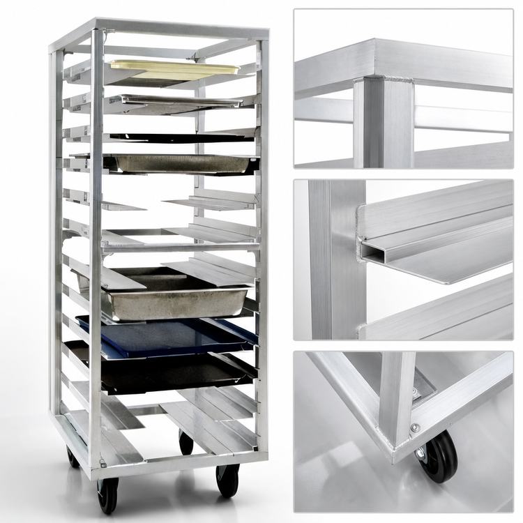 Product image #3 for Universal Mobile End-Loading Stepped-Angle Pan Rack, 12-Pair Aluminum