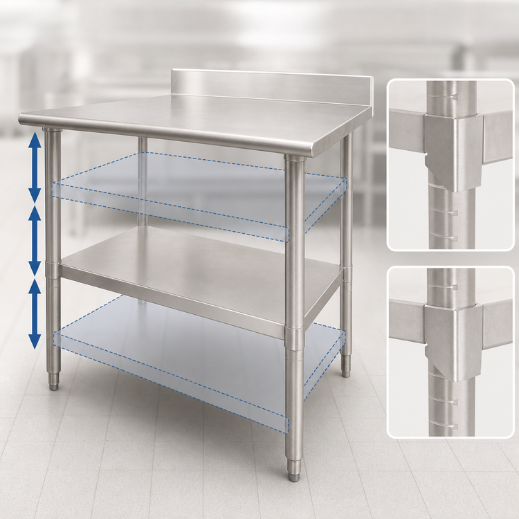 Product image #3 for Eagle Group Adjustable Galvanized Work Table Undershelf, 84 x 24 Inch