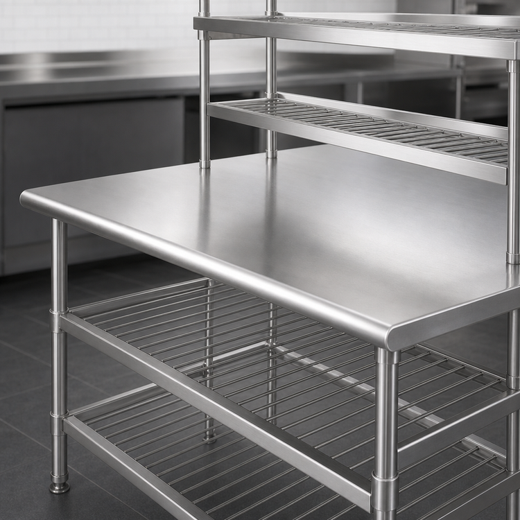 Product image #3 for Eagle AdjusTable Two-Tier Heavy-Duty Stainless Steel Work Table with Double Overshelf, 48 x 30 Inch