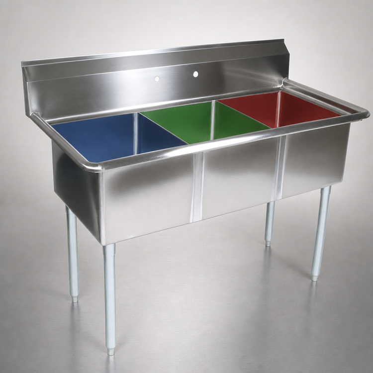 Product image #3 for John Boos E-Series 3-Compartment Stainless Steel Sink with Boxed Backsplash