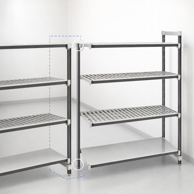 Product image #3 for Camshelving Elements XTRA Stationary Add-On Polymer Shelving Unit, 21" Deep x 72" Wide x 72" High, 4-Tier Vented/Solid, Speckled Gray