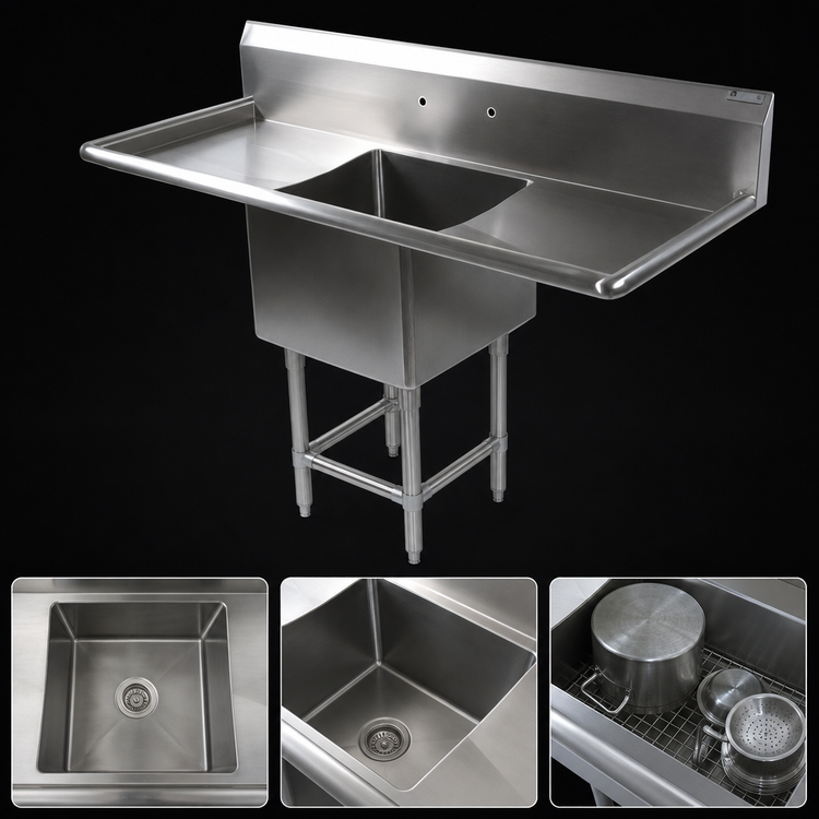 Product image #3 for John Boos Pro-Bowl 1-Compartment Stainless Steel Sink with Left and Right Drainboards, 75-1/4-Inch Wide