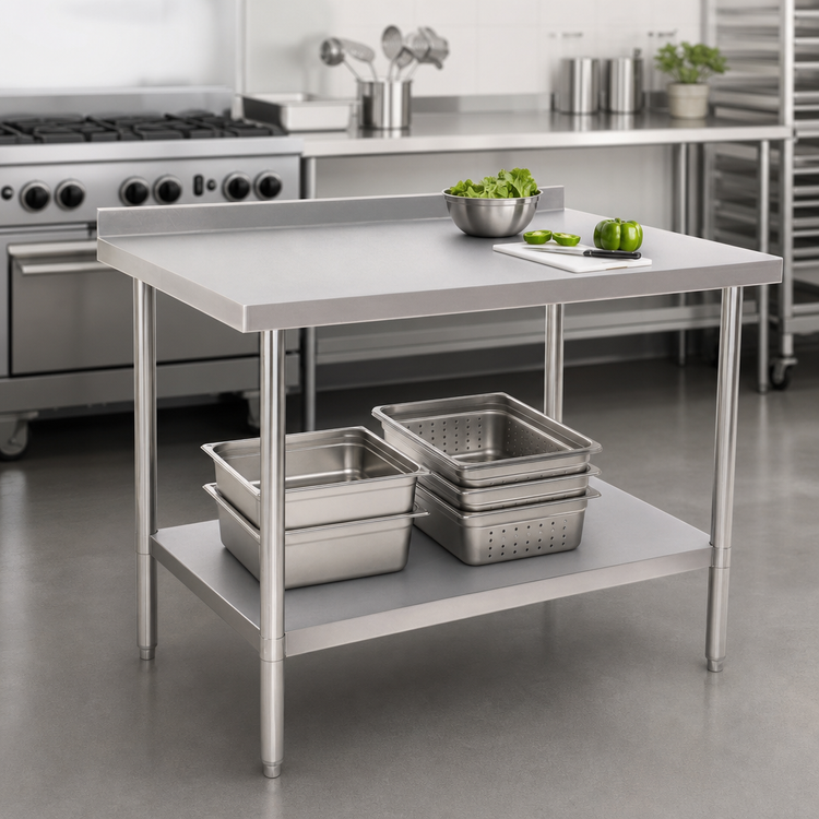 Product image #3 for 48 x 24 Inch 16-Gauge 430 Stainless Steel Work Table with 2-Inch Rear Up-Turn and Undershelf