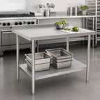 Thumbnail image #3 for Klinger's Trading 16GA-ABST2448 48 x 24 Inch 16-Gauge 430 Stainless Steel Work Table, Open Base with Undershelf, 2-Inch Rear Up-Turn