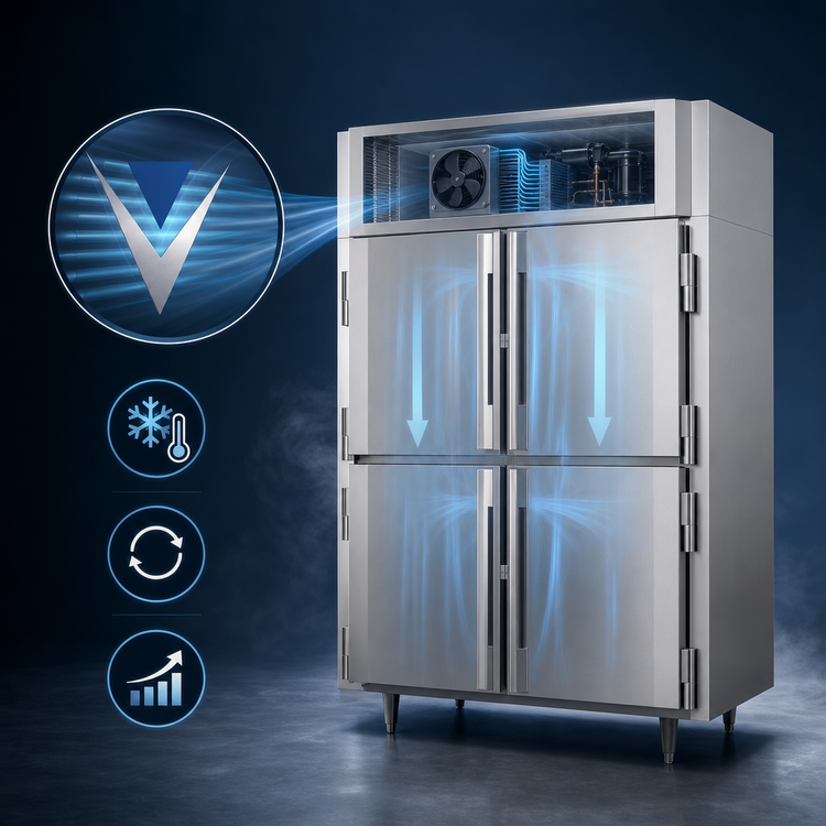 Product image #3 for Victory UltraSpec Extra Wide Two-Section Self-Contained Reach-In Freezer with Four Solid Half-Height Hinged Doors