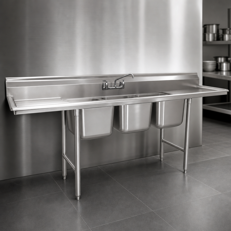 Product image #3 for Eagle Group 314 Series Three-Compartment Sink with Right Drainboard, 304 Stainless Steel