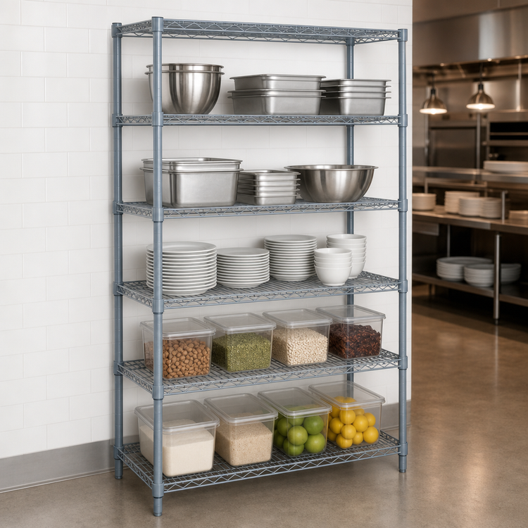 Product image #4 for Quantum 5-Shelf Wire Shelving Starter Kit, 54-Inch W x 24-Inch D x 86-Inch H, Gray Epoxy Antimicrobial Finish