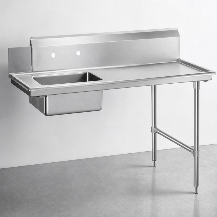 Product image #3 for 48-Inch Soiled Dish Table with Left-Side Sink and 10-Inch Splash, Stainless Steel