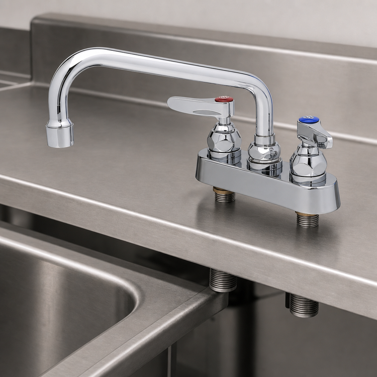 Product image #3 for T&S Brass Deck-Mounted Workboard Faucet with 8-Inch Swing Nozzle, 4-Inch Centers