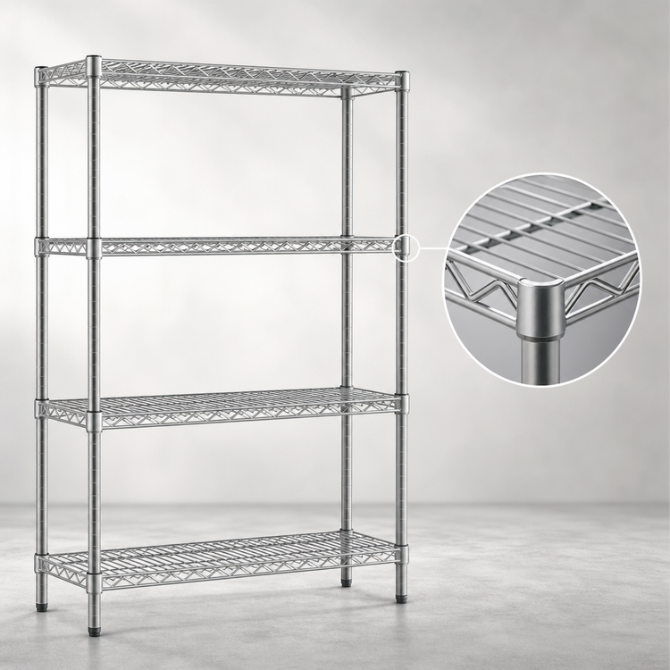 Product image #3 for Eagle Group 4-Tier Starter Wire Shelving Unit, 48"W x 18"D x 74"H, Stainless Steel Finish
