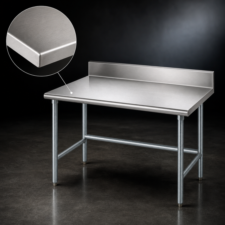 Product image #3 for Advance Tabco 108-Inch x 30-Inch 16-Gauge 430 Stainless Steel Work Table with 5-Inch Backsplash and Galvanized Base