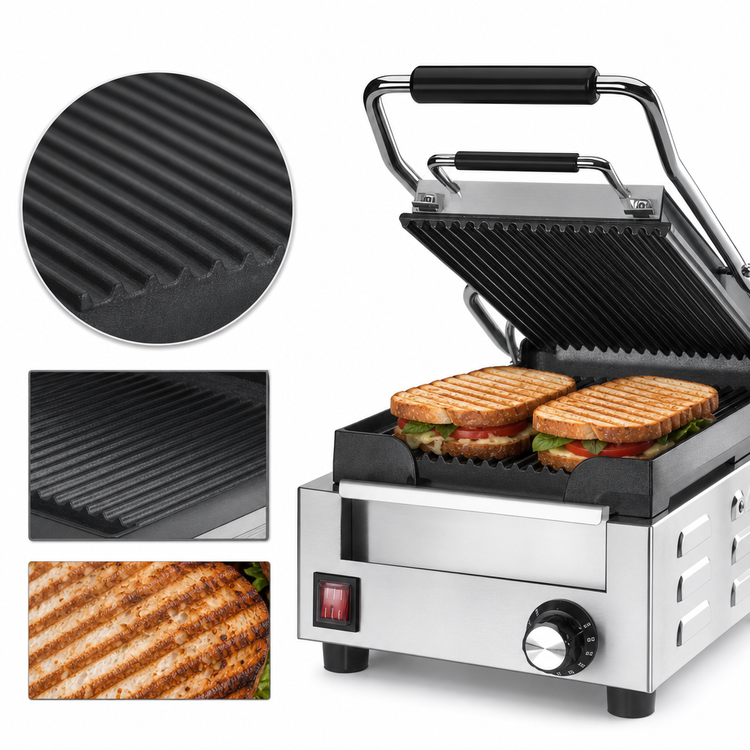 Product image #4 for Waring Panini Compresso Slimline Commercial Panini Grill with Ribbed Cast Iron Plates, 7.75 x 14.5 Inch Cooking Surface, 120V