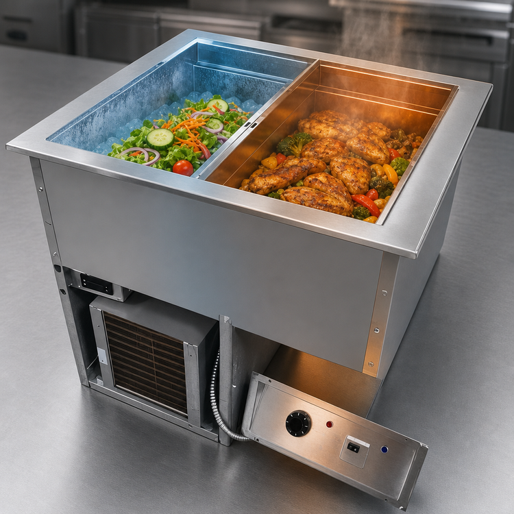 Product image #3 for Randell RCHB-2-208-AF Drop-In Hot/Cold Combo Food Well with Auto Water Fill, 2-Pan, 208V