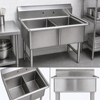 Thumbnail image #3 for BK Resources BKS6-2-1620-14S Two-Compartment 16-Gauge 304 Stainless Steel Sink, 16 x 20 x 14 Inch Bowls, No Drainboards, 10 Inch Backsplash