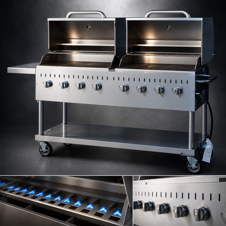 Product image #3 for Outdoor Propane BBQ Grill with 8 Burners, 2 Roll Domes, and 304 Stainless Steel Construction