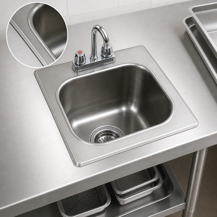 Product image #3 for Eagle Group Self-Rimming Drop-In Sink with Deck-Mount Gooseneck Faucet, 1 Compartment, 14 x 10 x 9-1/2 Inch Bowl