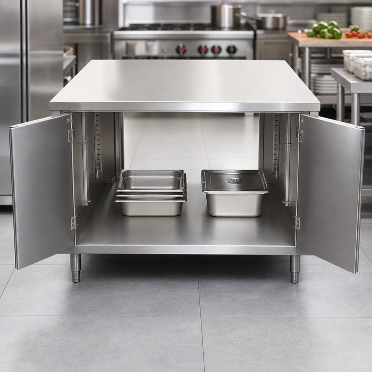 Product image #3 for BK Resources Dual-Access Stainless Steel Chef Table Cabinet Base with Locking Hinged Doors, 18 x 24 Inches