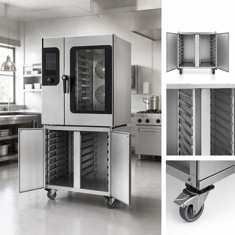 Product image #3 for Convotherm Fully Enclosed Stainless Steel Oven Stand with Double Doors, Casters and 14 Pairs of Shelf Rails for C4 6.20 & 10.20