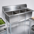 Thumbnail image #3 for John Boos E3S8-24-14-X 3-Compartment Stainless Steel Sink, 77"W, 14" Deep Bowls, Boxed Backsplash, Galvanized Legs