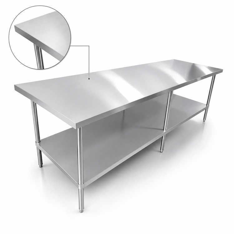 Product image #3 for Sapphire 120-Inch x 30-Inch 18/430 Stainless Steel Flat Top Work Table with Undershelf