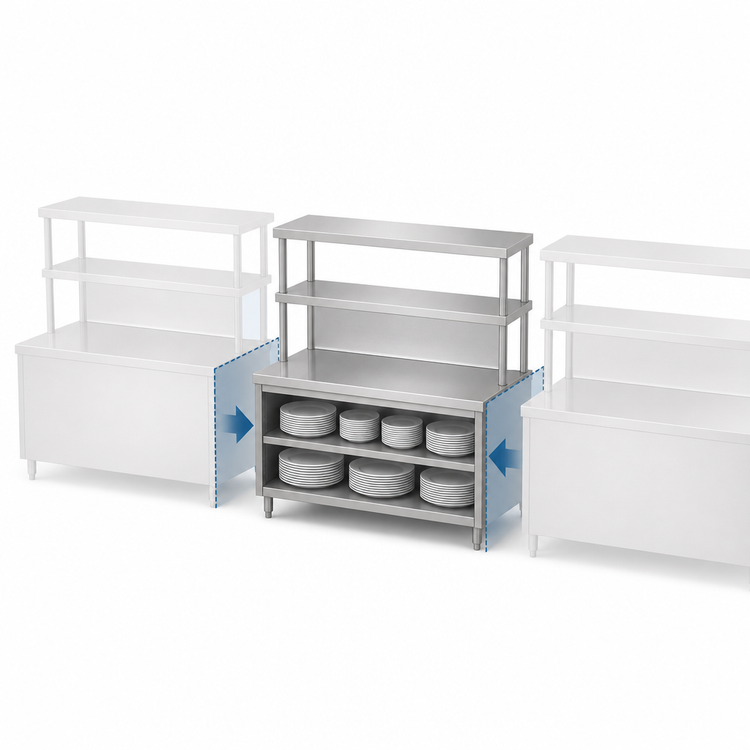 Product image #3 for Randell 74-1/2-Inch Modular Chef Service Counter Center Section with Plate Storage Cabinet and Double Overshelf